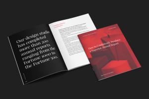 Photo of the cover and a typical spread from the annual report publication.