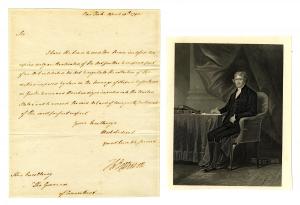 Secretary of State Thomas Jefferson’s signed letter, dated April 19, 1790, addressed to Samuel Huntington, Governor of Connecticut, regarding the suspension of part of the 1789 Revenue Act (est. $15,000-$20,000).
