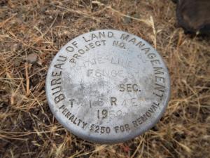 This survey marker was on the downed state fence line, just one are of many downed, missing and damaged areas of fencing around the Pokegama HMA