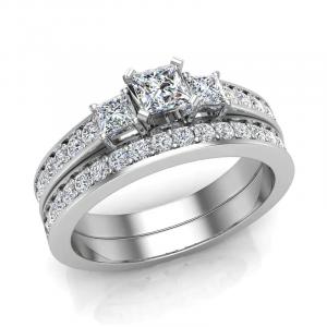 Past, present, future wedding ring set with three princess cut stones