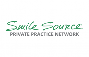 Smile Source stacked logo. "Smile Source" is green" and "Private Practice Network" is grey. It stands for community, savings, support, family and fiercely independent! Private Practice Dentists