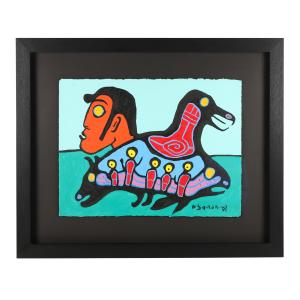 Acrylic on paper by Canadian Woodland artist Norval Morrisseau (1932-2007) titled Ancestral Visitors, signed lower right, 22 inches by 30 inches (less frame) (est. CA$12,000-$15,000)
