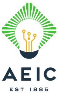 AEIC's logo consists of a light bulb with green rays surround it. Underneath says "AEIC Est 1885"