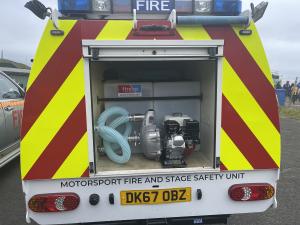 View of the extinguisher pump at the rear of the emergency response vehicle containing our Firexo liquid formula 