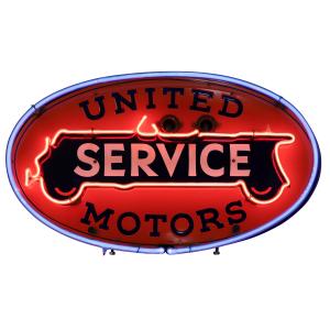 American-made 1930s United Motors Service single-sided porcelain neon sign with original neon, insulators, transformer and can, never been apart (est. CA$20,000-$25,000).