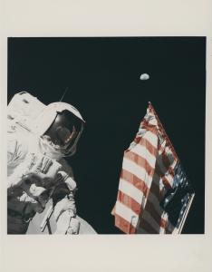 Lot 402: Harrison Schmitt, Earth and American Flag, Eugene Cernan [Apollo 17]