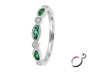 Vintage style emerald and diamond ring