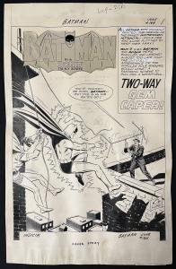 Original ink over graphite splash page title art for Batman #164 (DC, 1964) by Sheldon Moldoff and Joe Giella, for the story titled “Two-Way Gem Caper!”, with Batman and Robin ($21,600).