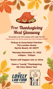 The Lovely Law Firm Injury Lawyers Free Thanksgiving Meal Giveaway