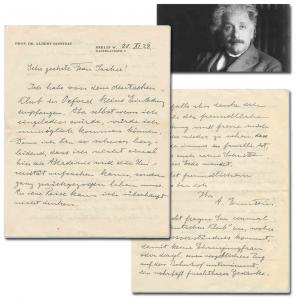 There are four letters written by Albert Einstein up for bid, including this letter, in German, responding to a request to visit the German Society at Oxford University, in which Einstein refers to worldwide Jewish solidarity. (est. $5,000-$6,000).
