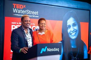 Mike Jean and Rose Guerrier Attend Nasdaq , Tedx Water Street Reimagine 2022 New York City