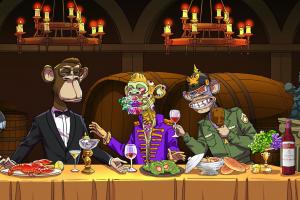The apes of the Bored Ape Social Club enjoying the First Supper to celebrate their launch on Quidd