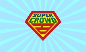 SuperCrowd23 logo in the shape of a superhero symbol.