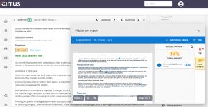 Screenshot of the Turnitin plagiarism integration inside the Cirrus e-assessment platform