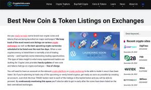 Crypto Lists latest coin and token listings for major exchanges