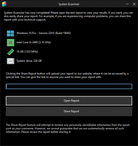 Screenshot of the System Examiner UI