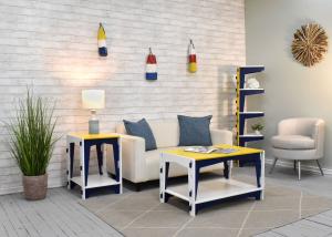 Modern design coupled with vibrant colors in these coffee & side tables with matching tower shelves. Sustainable, small space design assembles in minutes without any tools or hardware! Made in USA.