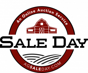Red circle around barn icon with text An Online Auction Service Sale Day agsaleday.com