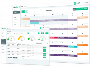 EZFacility gym and sports management software displays calendar-based schedules and reporting dashboards