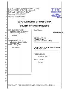 Class Action Lawsuit filed by DAVID J. GALLO (California Bar No. 127722).