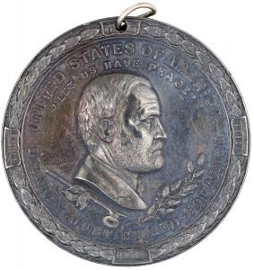 1871 silver U.S. Peace Medal, depicting Ulysses S. Grant on the obverse and the saying “One Earth Peace, Good Will Toward Men” on the reverse, almost uncirculated ($4,500).
