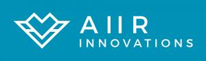 A light blue background with the Aiir Innovations logo in white; a line-art icon depicting a downward-facing plane-like chevron shape, accompanied by the text "AIIR INNOVATIONS"