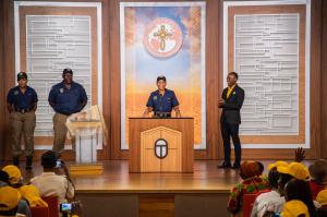 A representative of the Tshwane Metro Police giving a heartfelt speech to the crowd of over 400 who came to witness the prestigious ceremony.