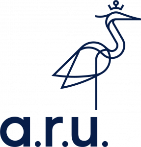 Anglia Ruskin University logo, featuring an illustrated heron