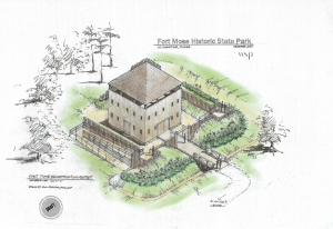 A draft architectural rendering of the 1738 Fort Mose reconstruction to be built at Fort Mose Historical State Park.