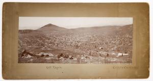 Panorama photo image of Cripple Creek, Colorado, circa 1908, 12 ¾ inches by 6 ½ inches and showing the whole town with Mt. Pisgah in the background, in good condition (est. $400-$800).