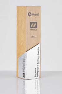 Trophy with the inscription of Avast Approved Enterprise & Business Security 2022 and the logo of AV-Comparatives.