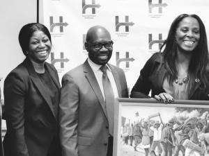 Pictured left to right: Maybelle Jadotte, MPA, ACE,ASC, Executive Director, Haiti Pathway Forward, Fritz M. Clairvil, MBA, MPA, President, Haiti Pathway Forward and Congresswoman Stacey E. Plaskett