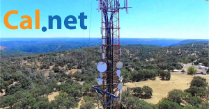 Fixed wireless internet tower in a mountainous rural setting