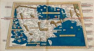 Colorful map of the Persian and Red Seas, after Claudius Ptolemy, Geographica, circa 1482 or later, 12 ½ inches by 22 inches (sight, less frame) (est. $3,000-$6,000).