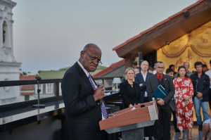 Vanuatu Ministerial Special Envoy on Climate Change His Excellency Bakoa Kaltongga speaking at Blue Prosperity Coalition reception at Our Ocean Conference