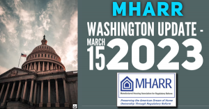 Manufactured Housing Association for Regulatory Reform (MHARR) Logo Washington, D.C. News Update March 15, 2023.