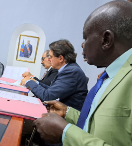 Agreement signing in Mbandaka, Province of Equateur DRC being signed by WATICO and Société Environnementale de l'Équateur and Bioeconomy's Dr Paul Elkan