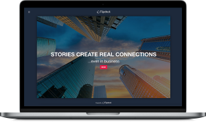 Flipdeck Stories interface on a laptop screen.