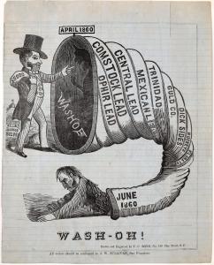 An 1860 illustrated “Wash-Oh!” lettersheet (lot 4205) with a spectacular cartoon highlighting the dangers of mining stock speculation (est. $3,000-$6,000).