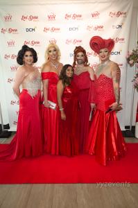 5 people in fabulous red dresses.