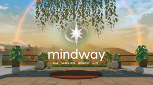 An image of the Mindway VR logo on a backdrop of a rising sun, with the words "Meditation" "Mindfulness" "ASMR" and "Sleep" written below