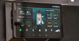 The Garmin O.N.E. system tablet on the 2023 EOS-12 by Boreas Campers