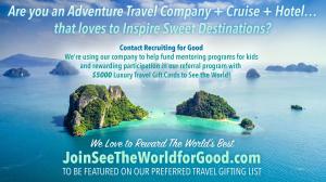 Staffing agency, Recruiting for Good helps companies find talented professionals, generates proceeds to help fund kid mentoring program; and rewards referrals to companies hiring with luxury adventure travel gift cards