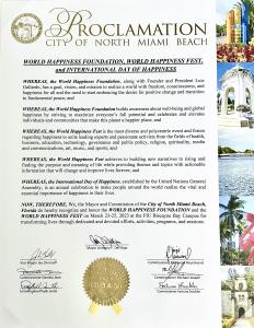 Proclamation World Happiness Fest. City of North Miami Beach