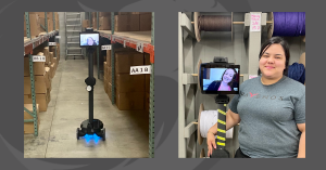 Ravenox team member uses Ohmni Telepresence Robot to connect with her co-worker