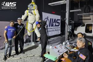 Virtual reality operations are tested in IIAS's EVA space suit in simulated microgravity conditions