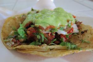 The “BUZZ TACO” is flame cooked over mesquite wood, burning as close to the meat as possible to create a smoky flavor that is unique to Taco Freak’s tacos.