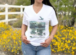 Hannah Ineson Original Piece Titled Wings Over Water on V Neck Tee