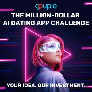 Female AI scientist wearing clear AR glasses in front of a fluorescent triangle 
