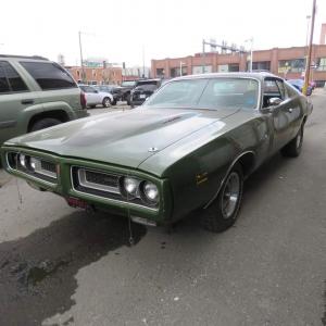 1971 Dodge Charger R/T 440 Magnum survivor car (never re-painted), unusual in that the bumpers are rubberized coated and painted on steel. The rubber is original to the car.